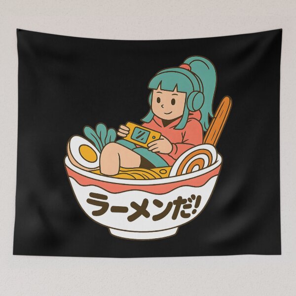 Item preview, Cute Kawaii Anime Food Gamer Girl Ramen Bowl designed and sold by DrawHandArt.