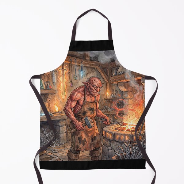 Item preview, Hobgoblin Smith at his Fiery Forge creature of folklore watercolor artwork illustration designed and sold by Vintage Designs +.