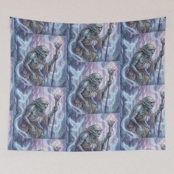 Item preview, Hobgoblin Shaman creature of folklore watercolor artwork illustration designed and sold by Vintage Designs +.