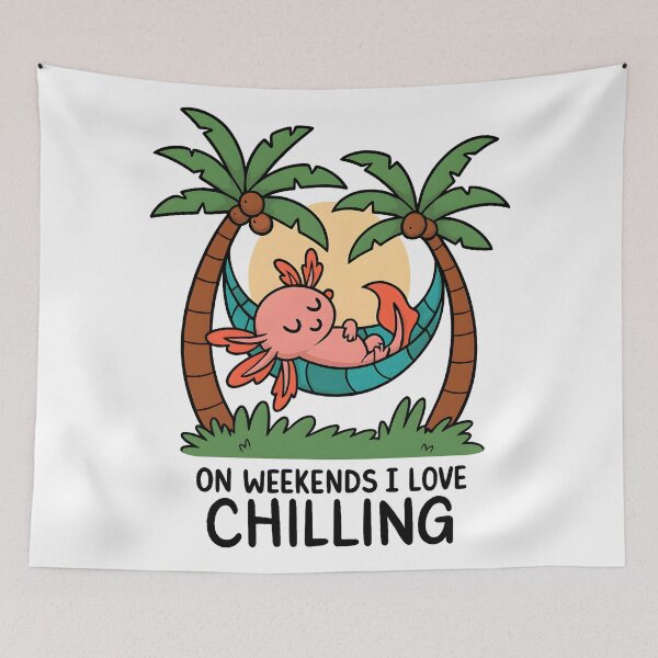 Item preview, Cute Axolotl Weekend Chilling Relaxing Hammock Tropical Cartoon  designed and sold by DrawHandArt.