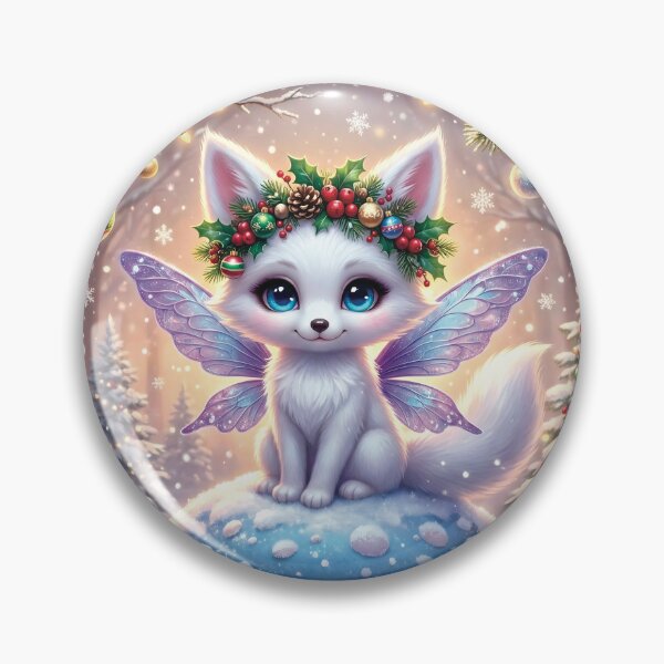 Item preview, White fox sitting on a mushroom in winter at Christmas designed and sold by Celedrine-art.