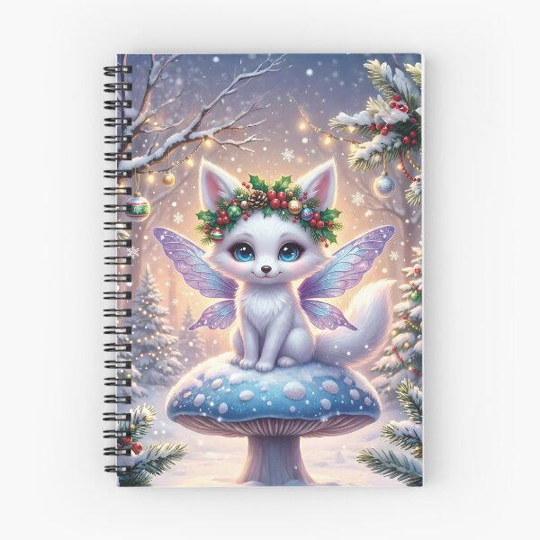 Item preview, White fox sitting on a mushroom in winter at Christmas designed and sold by Celedrine-art.