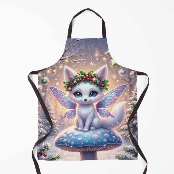 Item preview, White fox sitting on a mushroom in winter at Christmas designed and sold by Celedrine-art.