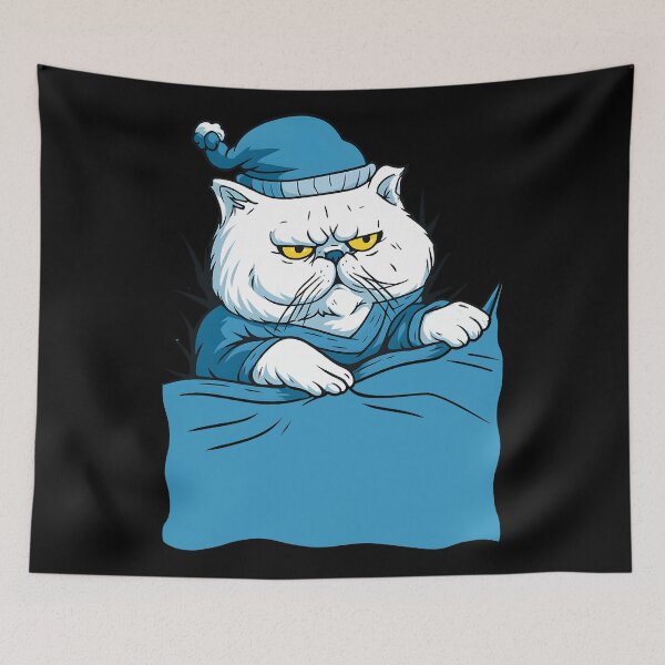 Item preview, Funny Sleepy Kitty in Pajamas Grumpy Bedtime Cat  designed and sold by DrawHandArt.