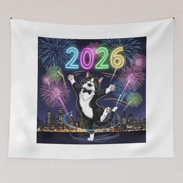 Item preview, Cat Dancing in Fireworks designed and sold by PetJoyPrintsCO.