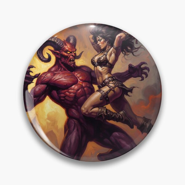 Artikelvorschau, Illustration im Fantasy-Stil: Barbarin gegen Dämonenhorde entworfen und verkauft von Vintage Designs +.