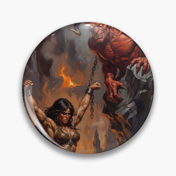 Artikelvorschau, Illustration im Fantasy-Stil: Barbarin gegen Dämonenhorde entworfen und verkauft von Vintage Designs +.