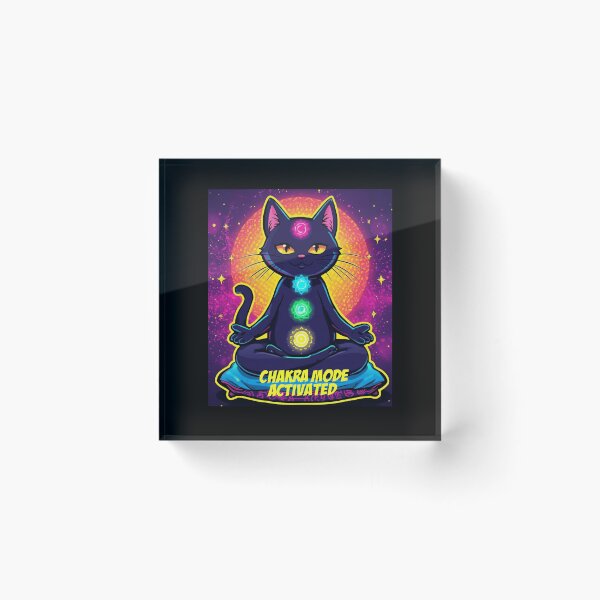 Item preview, Cat Meditation ver 5 – Calm Pop Art cat sitting on mat "chakra mode activated" Meditation Scene with  quirky quote designed and sold by CosmicNook1.