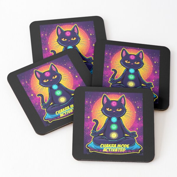 Item preview, Cat Meditation ver 5 – Calm Pop Art cat sitting on mat "chakra mode activated" Meditation Scene with  quirky quote designed and sold by CosmicNook1.