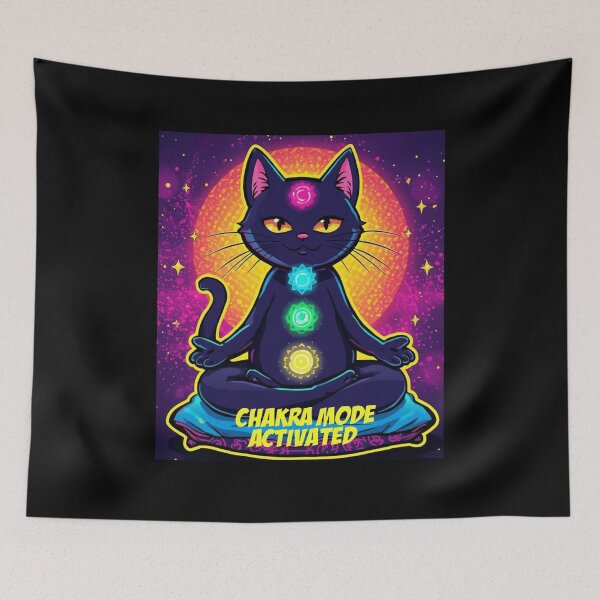 Item preview, Cat Meditation ver 5 – Calm Pop Art cat sitting on mat "chakra mode activated" Meditation Scene with  quirky quote designed and sold by CosmicNook1.