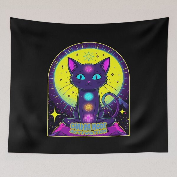 Item preview,  Cat Meditation ver 6 – Calm Pop Art cat sitting on mat "chakra mode activated" Meditation Scene with  quirky quote designed and sold by CosmicNook1.