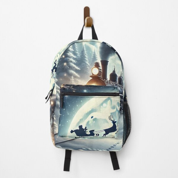 Item preview, Magical Christmas Train With Santa Sleigh Under Full Moon Winter Scene designed and sold by DrawHandArt.
