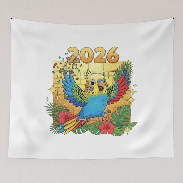 Item preview, Parakeet Celebrating with Confetti designed and sold by PetJoyPrintsCO.