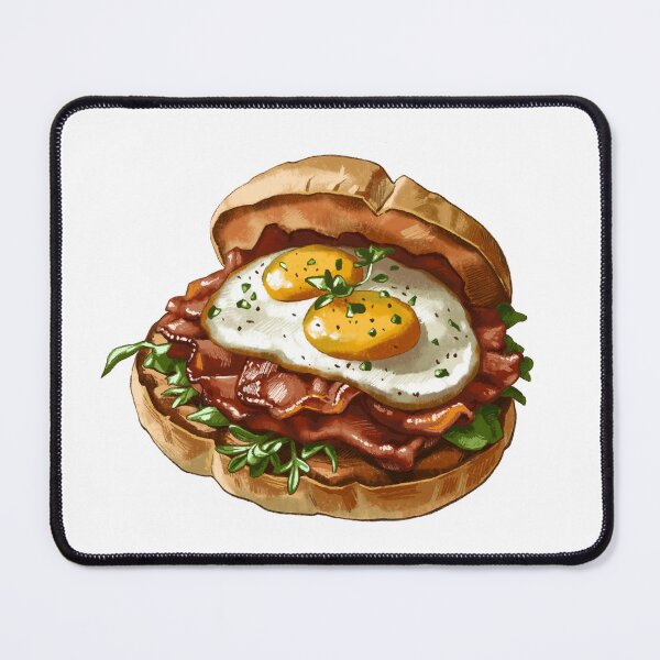 Item preview, Delicious sandwich with bacon, eggs, and greens served with a soft bun in a kitchen setting during the morning designed and sold by Ms. Iryna.