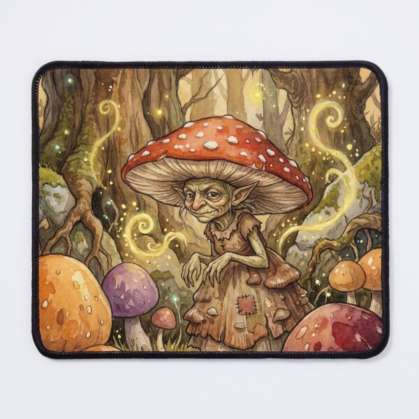 Item preview, Mushroom Fairy Clearing creature of folklore watercolor artwork illustration designed and sold by Vintage Designs +.