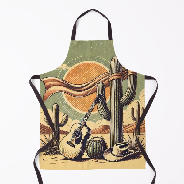 Item preview, Vintage Desert Cowboy Guitar Artwork Western Cactus Landscape Illustration designed and sold by DrawHandArt.