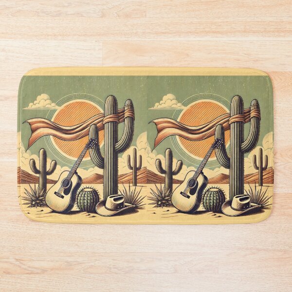 Item preview, Vintage Desert Cowboy Guitar Artwork Western Cactus Landscape Illustration designed and sold by DrawHandArt.