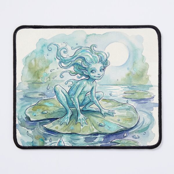 Item preview, Water Sprite creature of folklore watercolor artwork illustration designed and sold by Vintage Designs +.