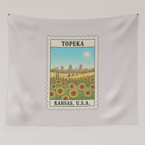 Item preview, Vintage Topeka Kansas Sunflower Field Stamp designed and sold by allaboutstamps.