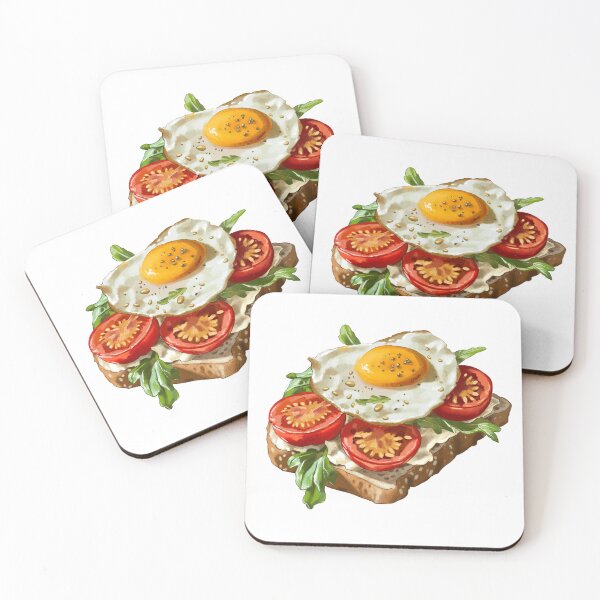 Artikelvorschau, Köstliches offenes Sandwich mit Tomaten, Rucola und Spiegelei auf Vollkornbrot, serviert zum Frühstück entworfen und verkauft von Ms. Iryna.