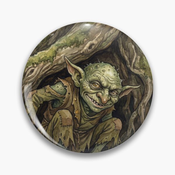 Item preview, Goblin Trinket Mischief creature of folklore watercolor artwork illustration designed and sold by Vintage Designs +.
