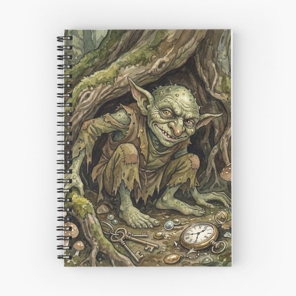 Item preview, Goblin Trinket Mischief creature of folklore watercolor artwork illustration designed and sold by Vintage Designs +.