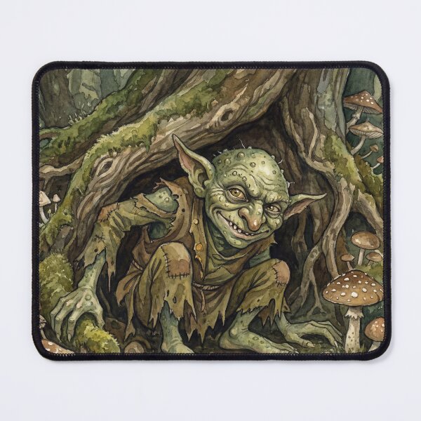 Item preview, Goblin Trinket Mischief creature of folklore watercolor artwork illustration designed and sold by Vintage Designs +.