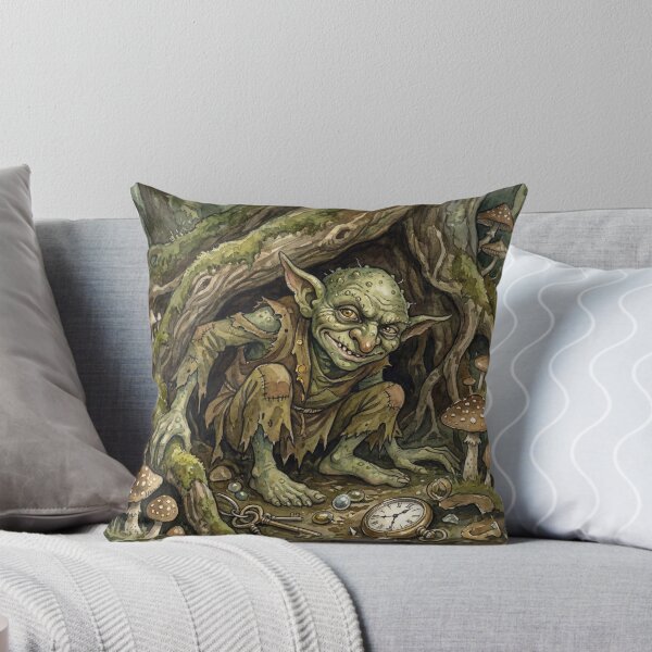 Item preview, Goblin Trinket Mischief creature of folklore watercolor artwork illustration designed and sold by Vintage Designs +.