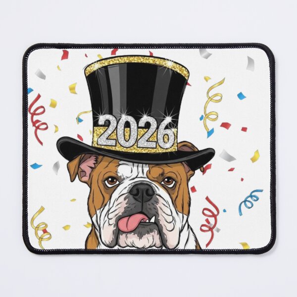 Item preview, Bulldog With New Year Hat designed and sold by PetJoyPrintsCO.