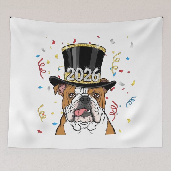 Item preview, Bulldog With New Year Hat designed and sold by PetJoyPrintsCO.