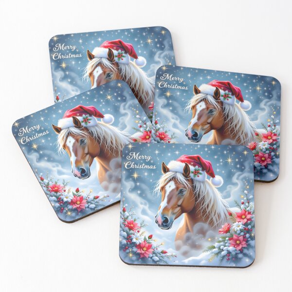 Item preview, Lovely Christmas horse with Santa hat and Christmas flowers designed and sold by Magixa.