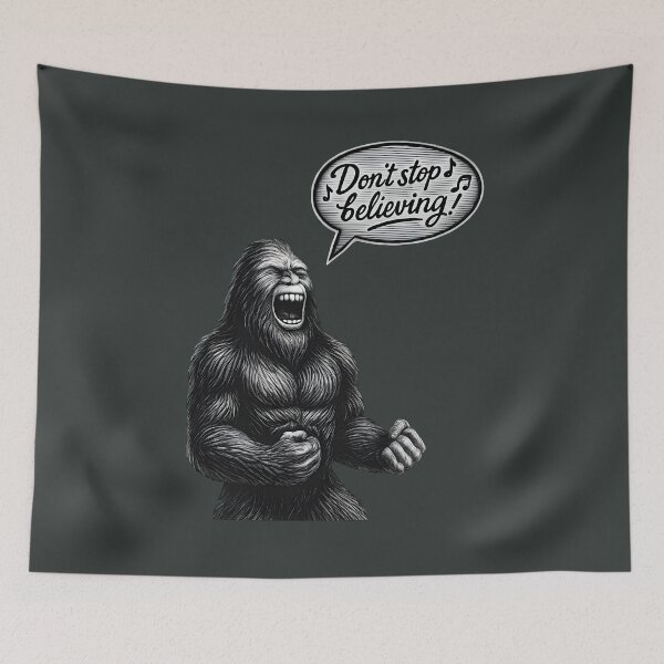 Item preview, Funny Bigfoot Singing "Don't Stop Believing" Vintage 80s Rock Karaoke Parody T-Shirt designed and sold by pedri05.