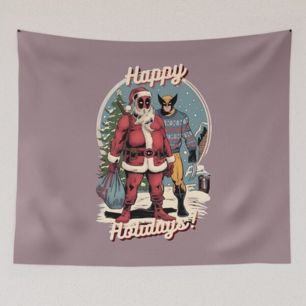 Item preview, Happy Holidays Deadpool and Wolverine Vintage Design designed and sold by MakersFolly.