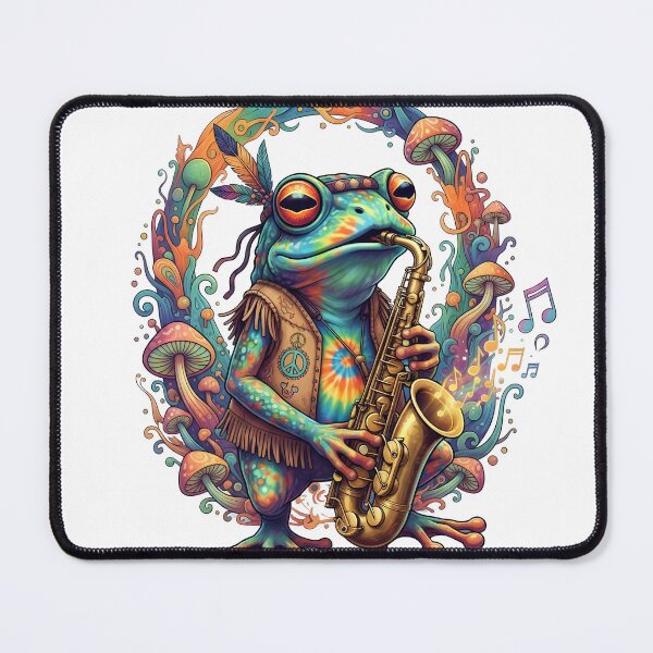 Item preview, Funky Frog Playing Saxophone Colorful Artistic Design Music Vibrant Dance Groovy Peace Symbol Mushrooms Jazz designed and sold by Rostislav Bouda.