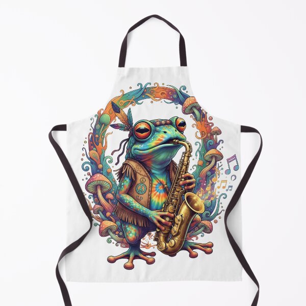 Item preview, Funky Frog Playing Saxophone Colorful Artistic Design Music Vibrant Dance Groovy Peace Symbol Mushrooms Jazz designed and sold by Rostislav Bouda.