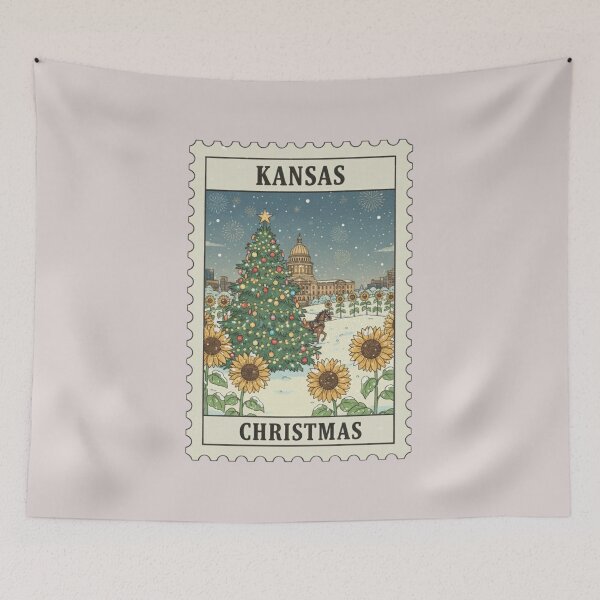 Item preview, Vintage Topeka Kansas Sunflower Christmas Stamp  designed and sold by allaboutstamps.