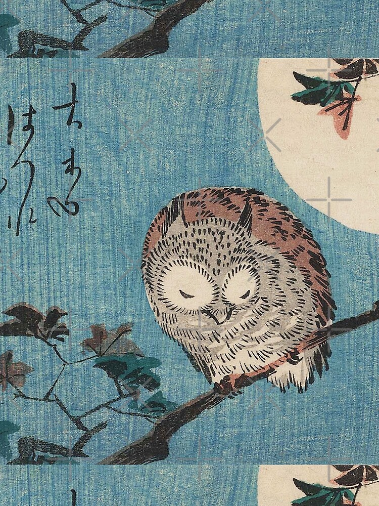 HD Small Horned Owl on Maple Branch under Full Moon, by Utagawa Hiroshige HIGH DEFINITION by mindthecherry
