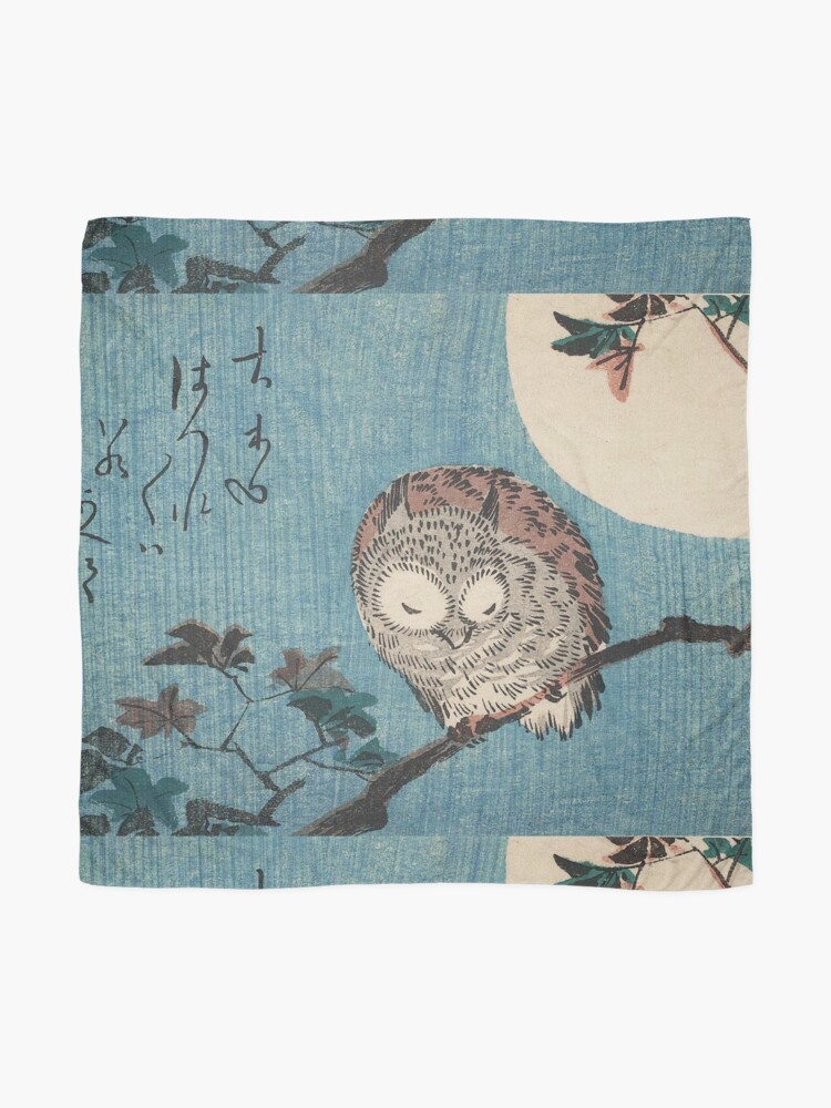 Alternate view of HD Small Horned Owl on Maple Branch under Full Moon, by Utagawa Hiroshige HIGH DEFINITION Scarf