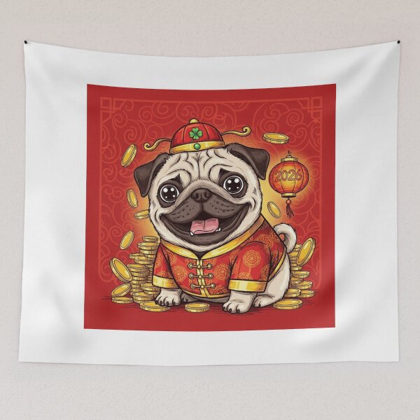 Item preview, New Year Lucky Pug designed and sold by PetJoyPrintsCO.