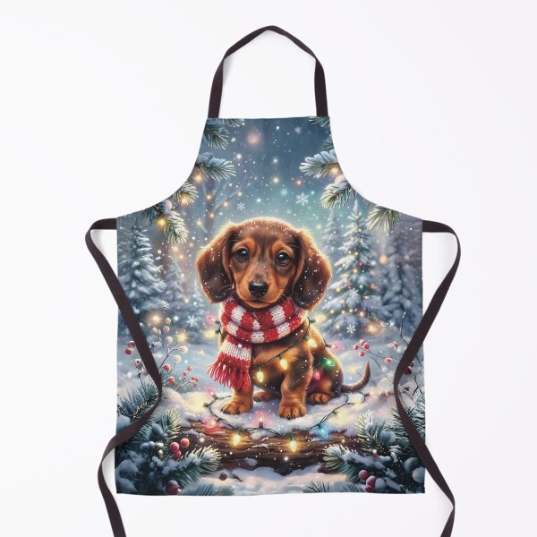 Item preview, Baby dachshund puppy with a scarf and Christmas lights designed and sold by Celedrine-art.