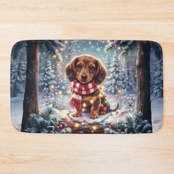 Item preview, Baby dachshund puppy with a scarf and Christmas lights designed and sold by Celedrine-art.