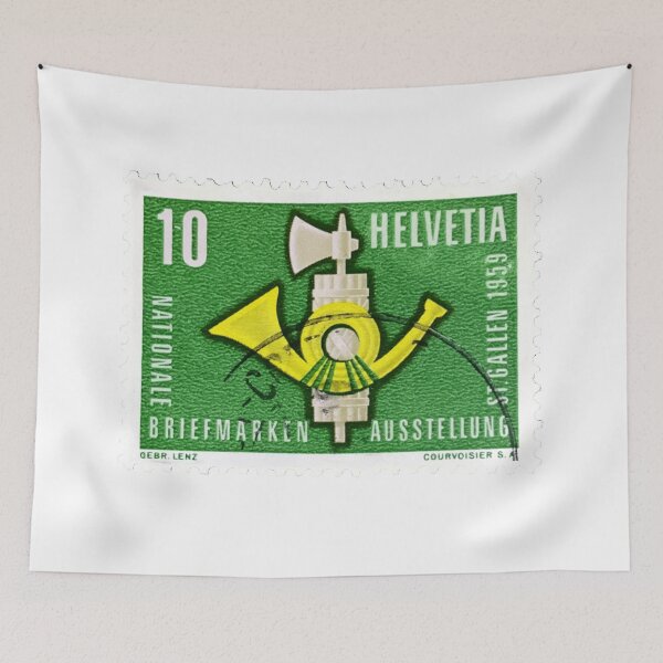 Item preview, Swiss Helvetia Switzerland Symbol Green Vintage Postage Stamp designed and sold by red-amber65.