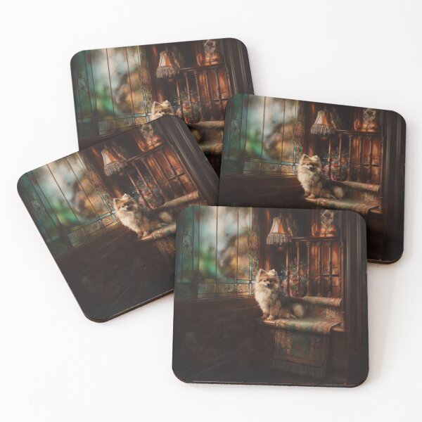 Item preview, A fluffy Pomeranian perched proudly in a Victorian-style interior, Dogs in Motion designed and sold by CDC40.