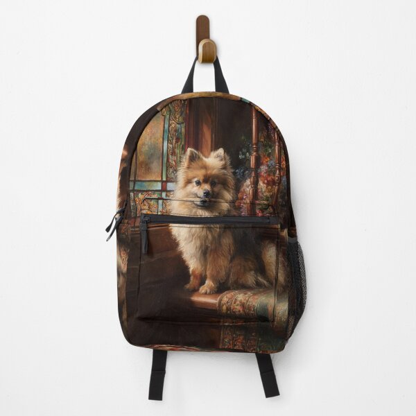 Item preview, A fluffy Pomeranian perched proudly in a Victorian-style interior, Dogs in Motion designed and sold by CDC40.