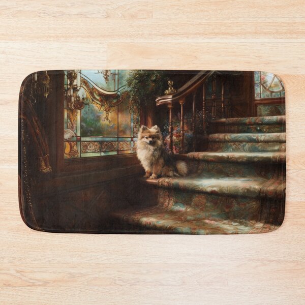 Item preview, A fluffy Pomeranian perched proudly in a Victorian-style interior, Dogs in Motion designed and sold by CDC40.