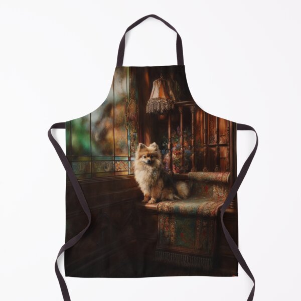 Item preview, A fluffy Pomeranian perched proudly in a Victorian-style interior, Dogs in Motion designed and sold by CDC40.