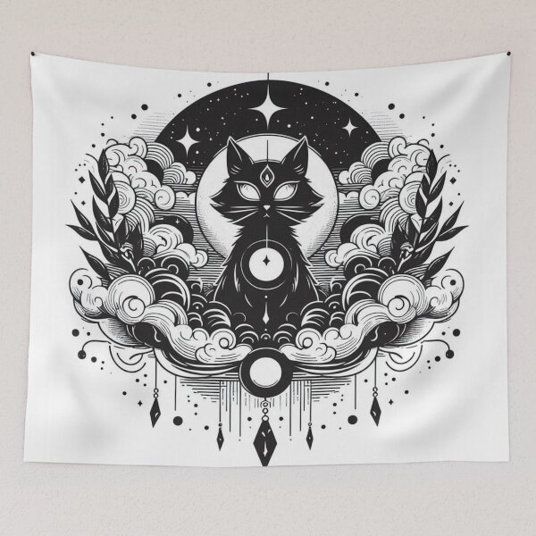 Item preview, Celestial Third Eye Moon Phase Spirit Cat designed and sold by BigBlueArt.