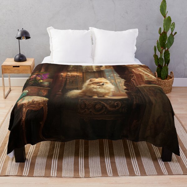 Item preview, A fluffy Pomeranian perched proudly in a Victorian-style interior, Dogs in Motion designed and sold by CDC40.