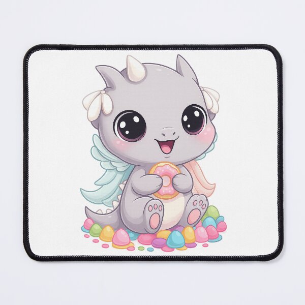 Aperçu de l'œuvre Baby Dragon Eating Donut – Cute Fantasy Creature – Kawaii créée et vendue par PixelStorage.