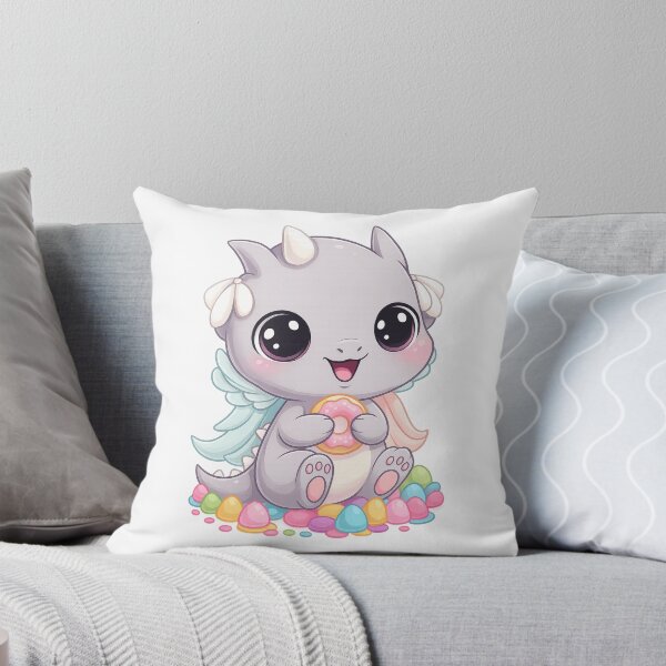 Artikelvorschau, Baby Dragon Eating Donut – Cute Fantasy Creature – Kawaii entworfen und verkauft von PixelStorage.